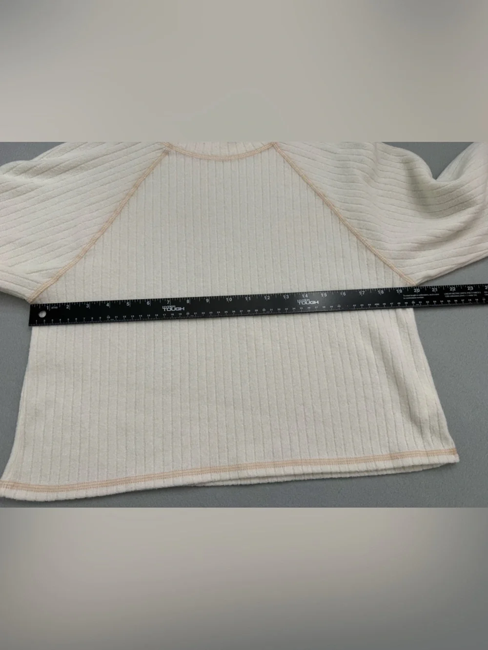 Lush Cream Ribbed Mock Neck Sweater with Contrast Stitching